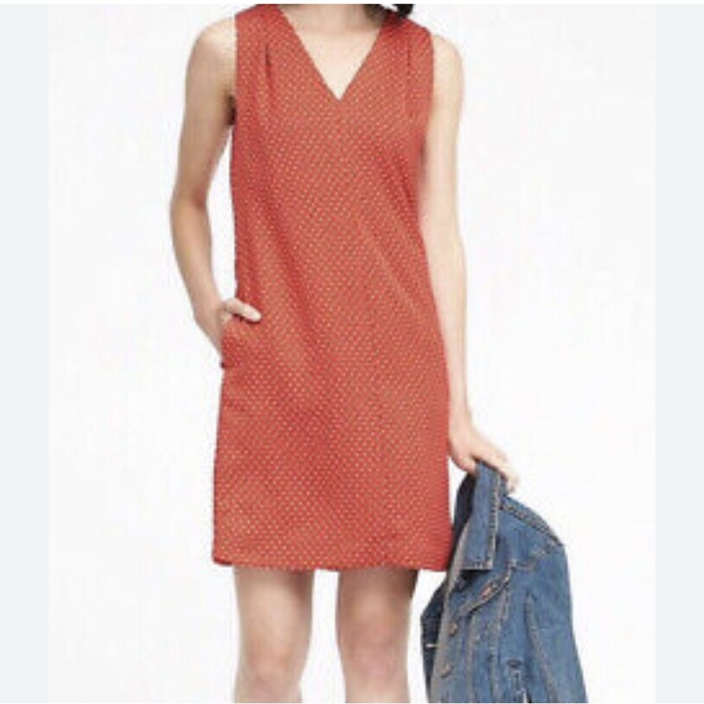 Banana Republic Women Print Pleated-Shoulder Shift Dress size 2 pockets zip up